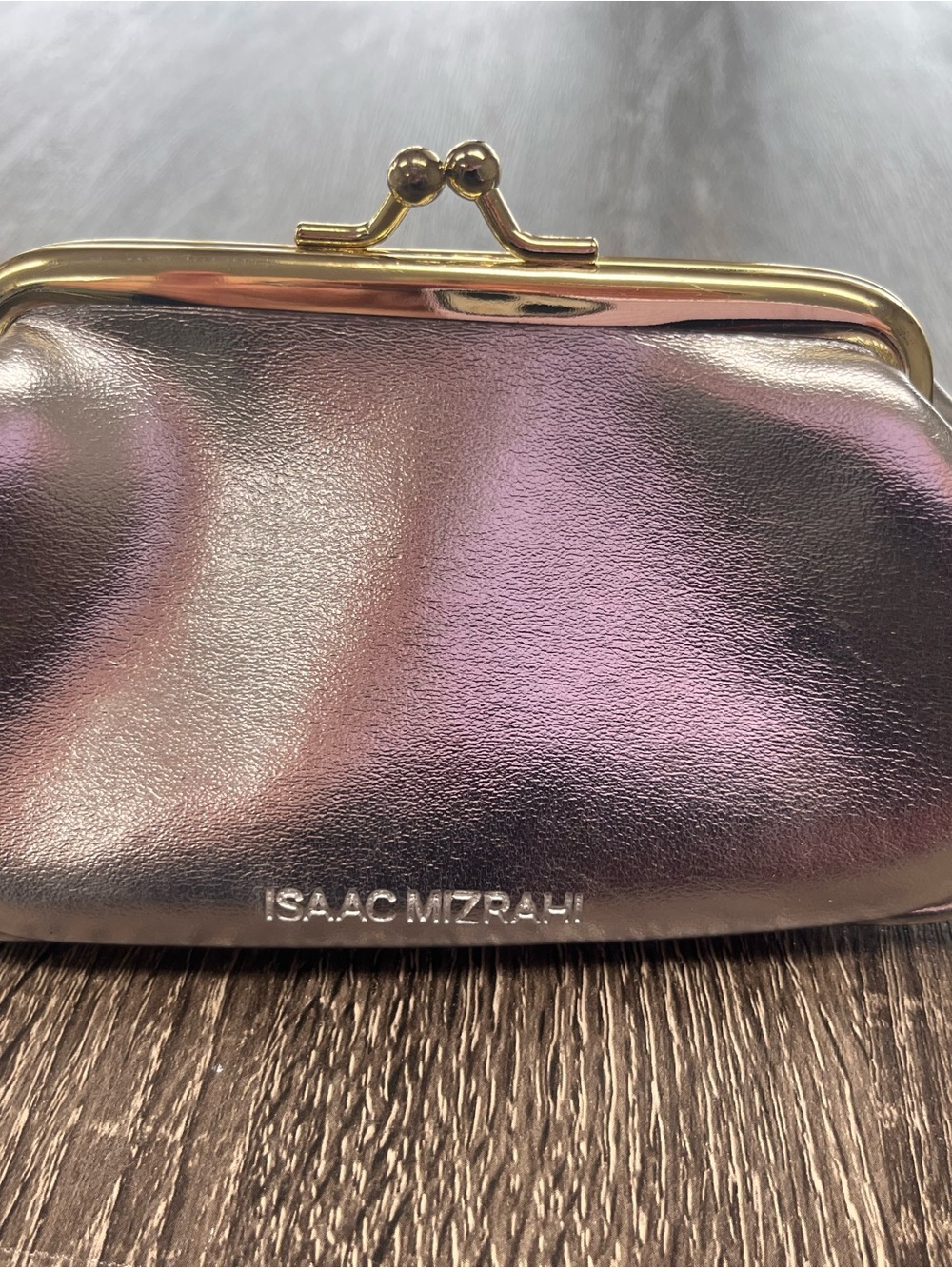 Isaac Mizrahi Iridescent Pink Metallic Kiss-Lock Wristlet Clutch